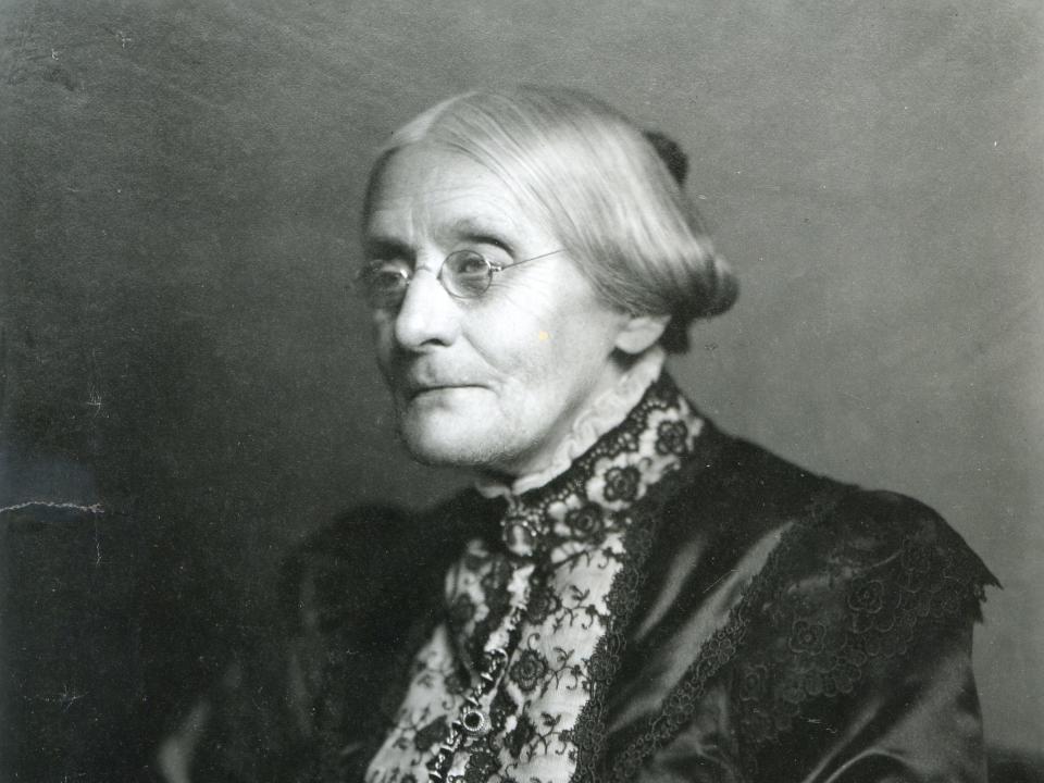 A black and white photo of suffragist Susan B. Anthony