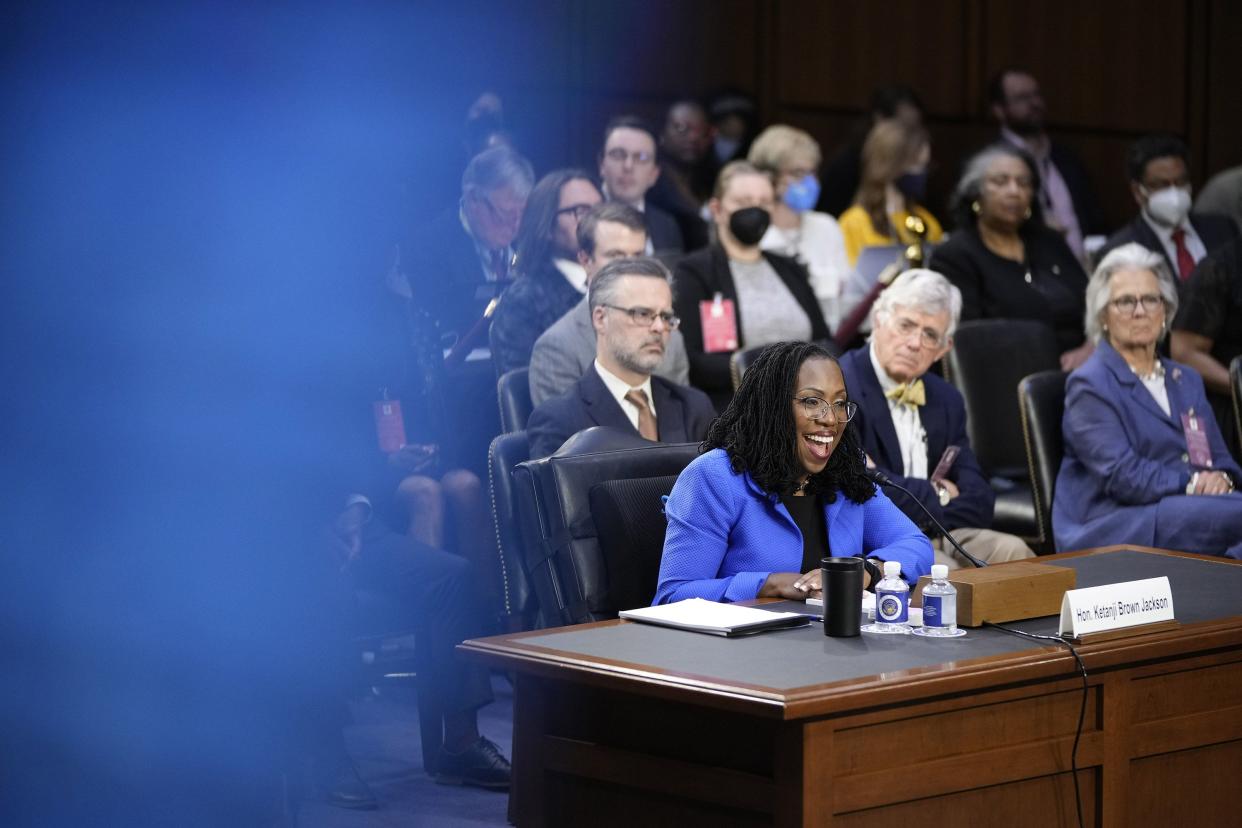 U.S. Supreme Court nominee Judge Ketanji Brown Jackson testifies during her confirmation hearing before the Senate Judiciary Committee in the Hart Senate Office Building on Capitol Hill on March 23, 2022, in Washington, DC.