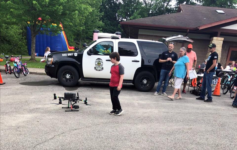 Mansfield police displayed a drone at the Bike-A-Palooza event held Saturday.