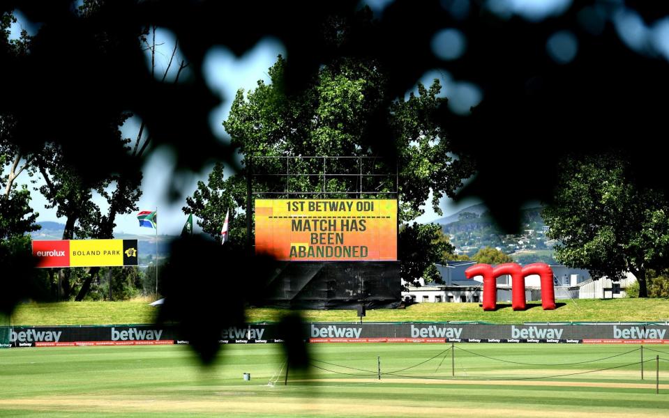 A general views of the big screen during the 1st Betway ODI presented by Momentum (CWCSL) match between South Africa and England at Eurolux Boland Park on December 06, 2020 - GETTY IMAGES