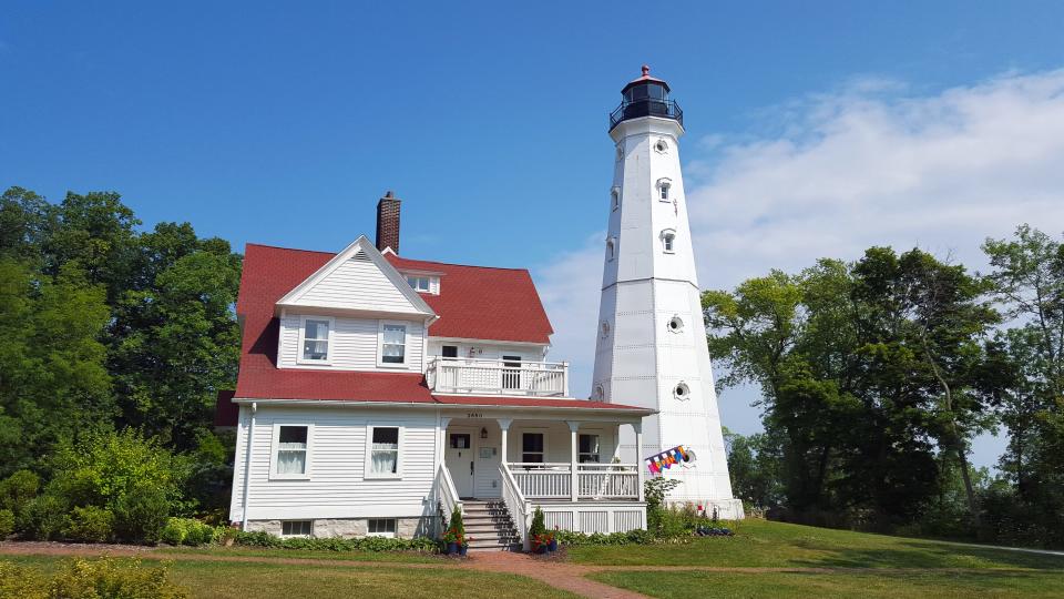 The North Point Lighthouse in Milwaukee's Lake Park dates to 1888, with a new structure added to the bottom of the tower in 1912. The lighthouse is open for tours on Saturdays and Sundays year-round.