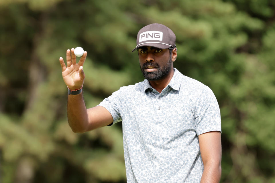 Sahith Theegala shot the low round of the day on Saturday, a 7-under 63. (Photo by Chung Sung-Jun/Getty Images)