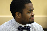 Suspected shooting accomplice Dedrick Williams is shown at the defense table just before opening statements in the XXXTentacion murder trial at the Broward County Courthouse in Fort Lauderdale, Fla., on Tuesday, Feb. 7, 2023. Emerging rapper XXXTentacion, born Jahseh Onfroy, 20, was killed during a robbery outside of Riva Motorsports in Pompano Beach in 2018. (Amy Beth Bennett/South Florida Sun-Sentinel via AP, Pool)