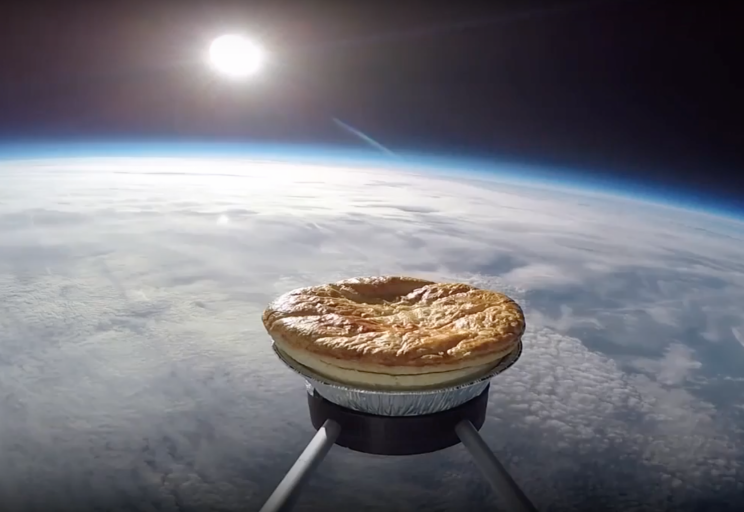 A pie has been launched into space ahead of a world pie-eating competition