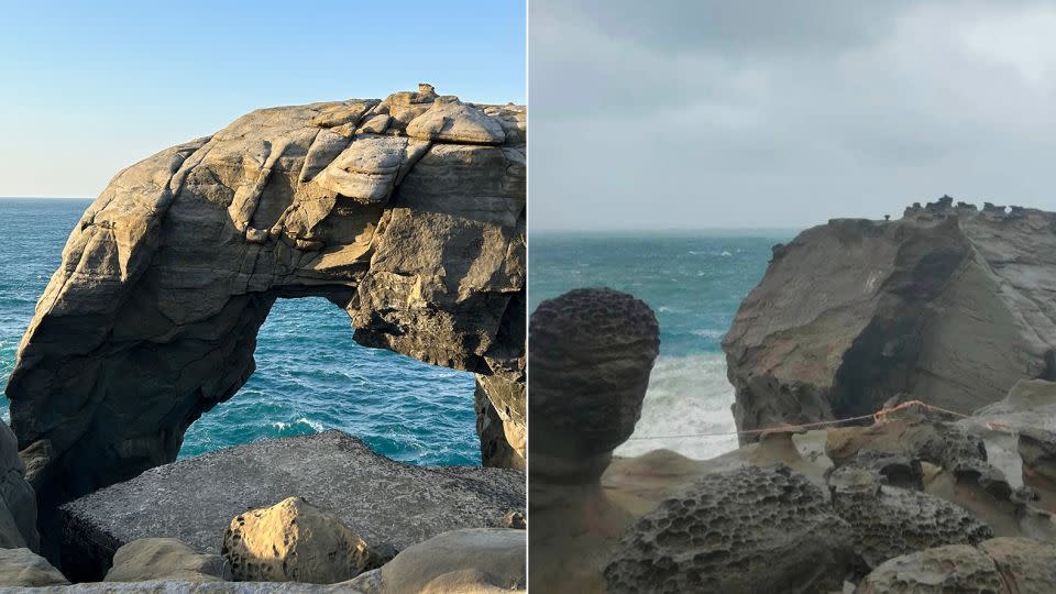 Before and after views of Elephant's Trunk Rock. - CNN/Ruifang District Office (NTPC)