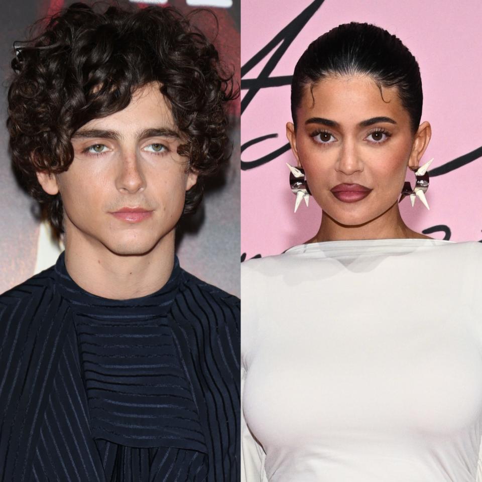 Timothee Chalamet at the "Bones And All" photocall on November 12, 2022 in Milan, Italy, and Kylie Jenner at the Acne Studios Womenswear Spring/Summer 2023 on September 28, 2022.