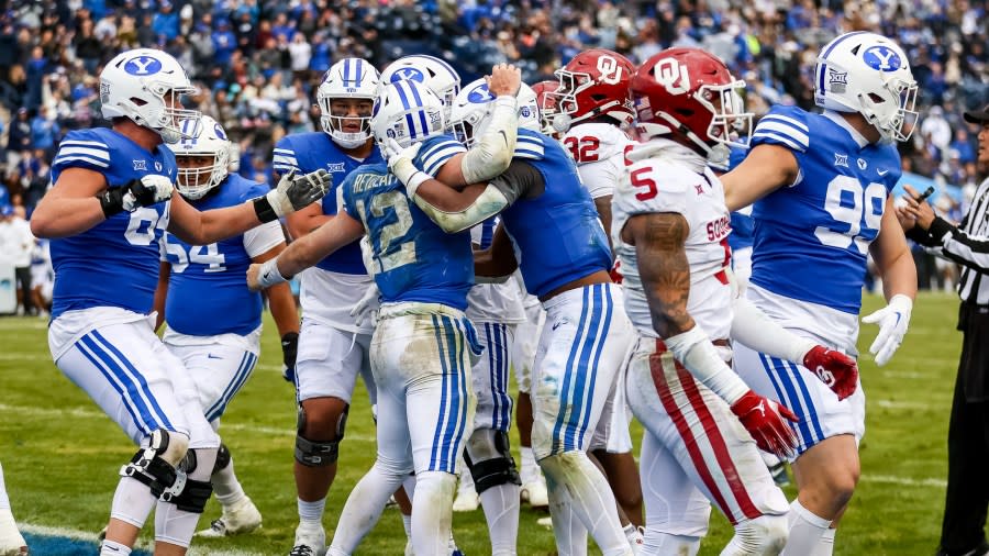 NCAA College Football. Oklahoma Sooners vs. Brigham Young University Cougars at LeVell Edwards Stadium in Provo, UT on Saturday, November 18, 2023. Bryan Byerly