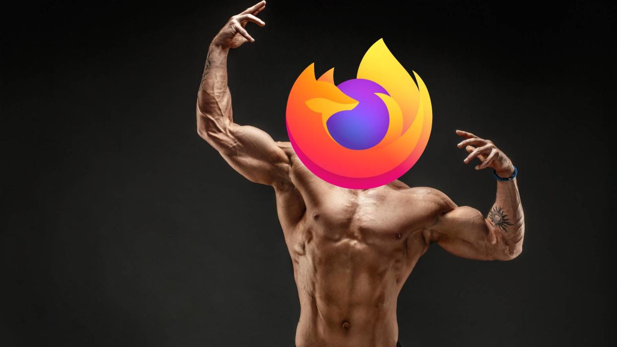  a person flexing their muscles, with the firefox logo covering their head 