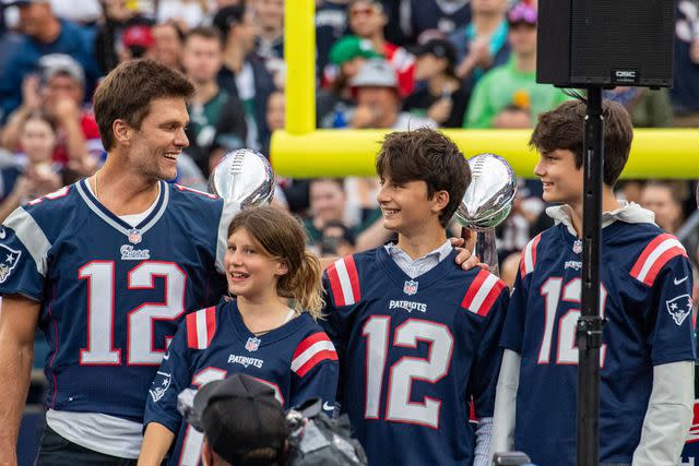 <p>JOSEPH PREZIOSO/AFP via Getty</p> Tom Brady with his three kids