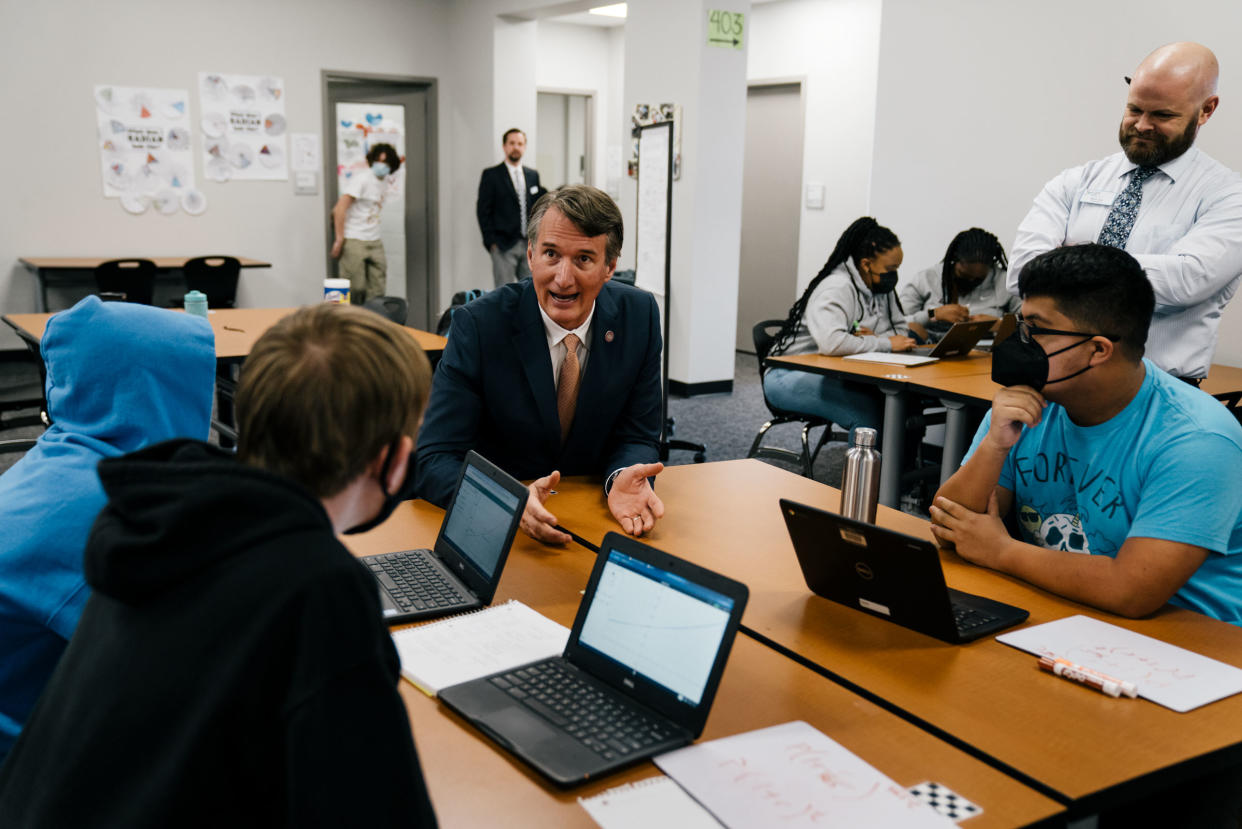 Gov. Glenn Youngkin talks to students at CodeRVA