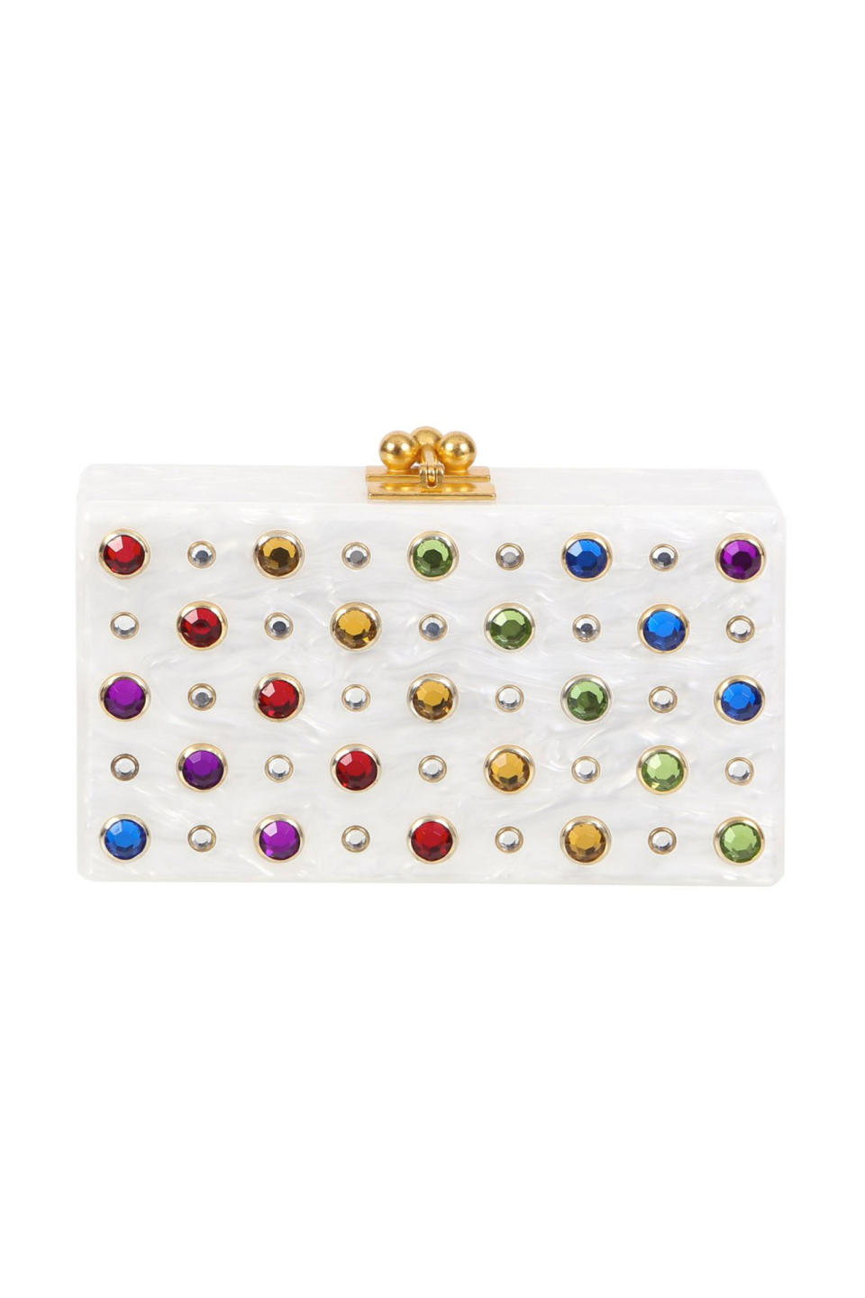 <p>Edie Parker Jean Stud, $1,017; <a rel="nofollow noopener" href="https://edie-parker.com/collections/all-products/products/jean-stud-white-rainbow" target="_blank" data-ylk="slk:edie-parker.com;elm:context_link;itc:0;sec:content-canvas" class="link ">edie-parker.com</a></p>