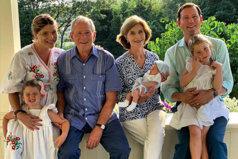 George W. Bush/instagram Jenna Bush Hager with her parents, husband, and three children