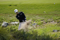 Minjee Lee hits from the rough on the third hole during the first round of LPGA's DIO Implant LA Open golf tournament at Wilshire Country Club on Thursday, April 21, 2022, in Los Angeles, Calif. (AP Photo/Ashley Landis)