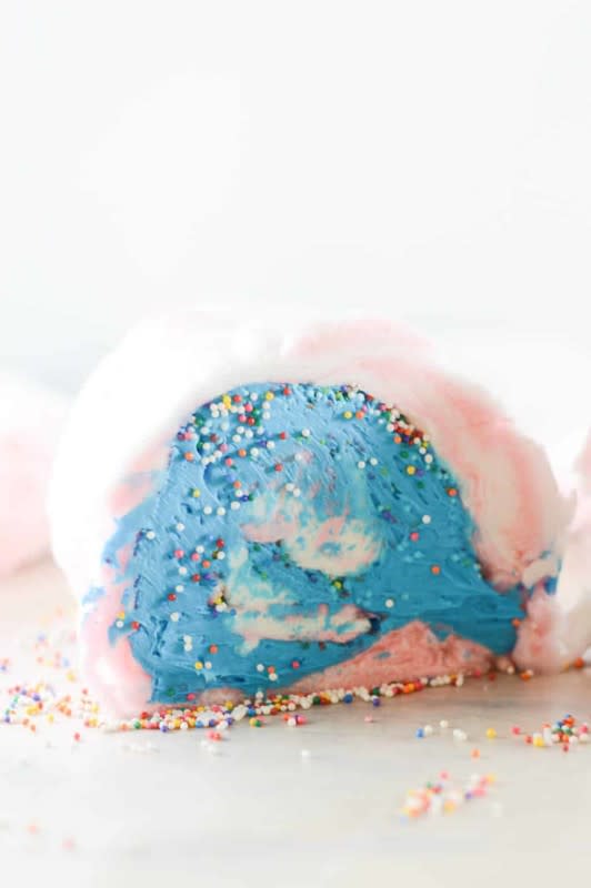 <p>Life Begins with Dessert</p><p>Make sure you wear gloves when you're assembling this sticky-sweet concoction!</p><p><strong>Get the recipe: <a href="https://www.lifebeginswithdessert.com/homemade-cotton-candy-burrito" rel="nofollow noopener" target="_blank" data-ylk="slk:Cotton Candy Burrito;elm:context_link;itc:0;sec:content-canvas" class="link ">Cotton Candy Burrito</a></strong></p>