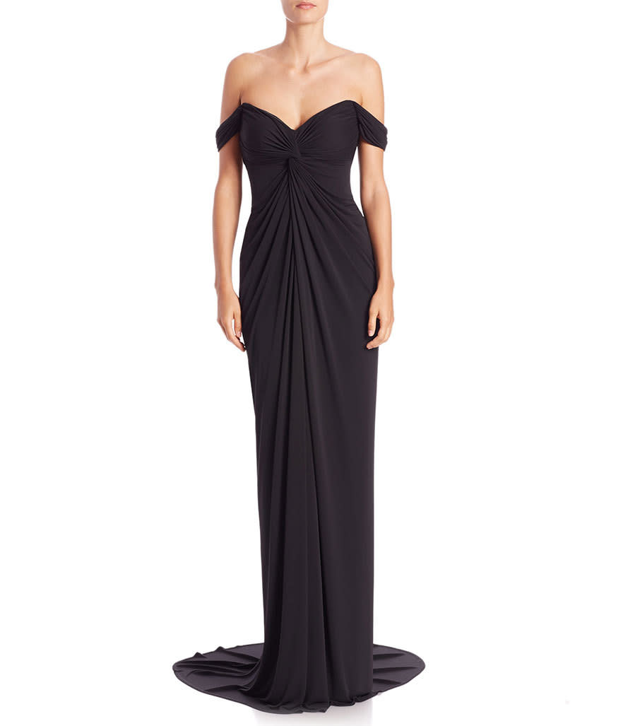 David Meister Draped Jersey Off-The-Shoulder Gown, $695, saks.com