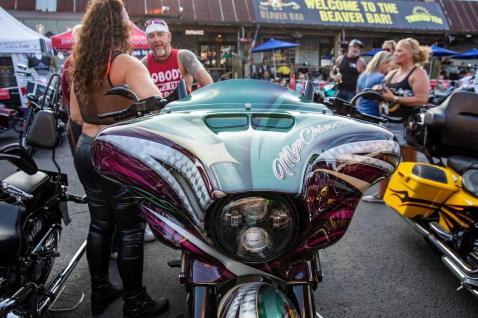 Custom motorcycles were on display at The Beaver Bar in Murrells Inlet S.C. during the 2024 Myrtle Beach Spring Rally on Thursday. May 16, 2024.