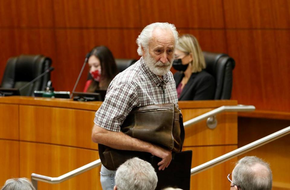Richard Patten, author of the Patten Map, steps away from the podium after he spoke to the counter supervisors. The SLO County Supervisor’s will vote on a redistricting plan for San Luis Obispo County.