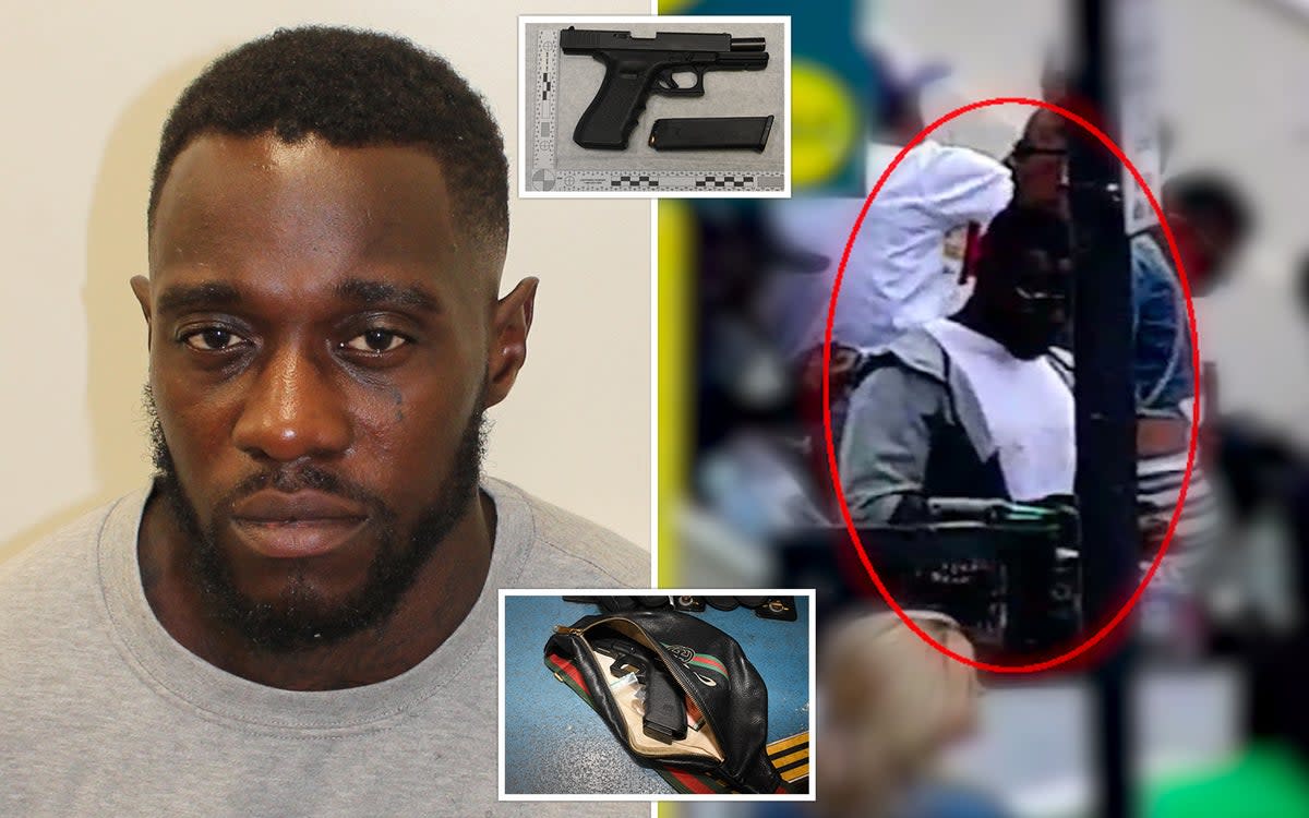 Jade Charles was concealing a gun in his bum bag and was caught by CCTV cameras monitoring the Notting Hill Carnival (ES Composite)