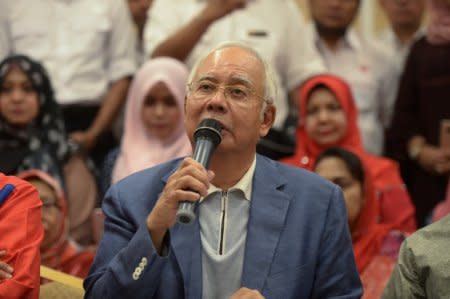 FILE PHOTO: Ousted Malaysian Prime Minister Najib Razak speaks during a news conference in Kuala Lumpur, Malaysia May 12, 2018. REUTERS/Stringer