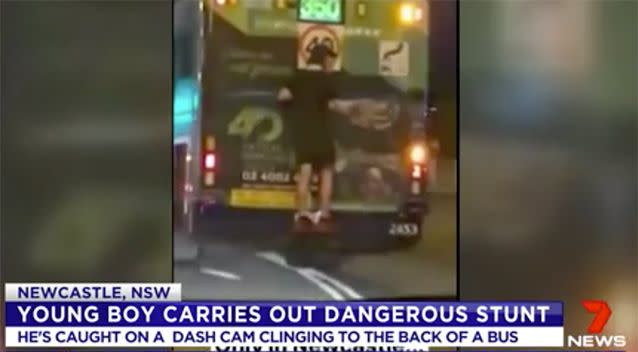 The boy was seen clinging to the back of a bus. Source: 7 News