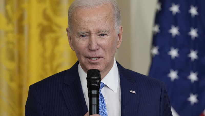 President Joe Biden speaks during a reception in the East Room of the White House in Washington, Wednesday, March 29, 2023, celebrating Greek Independence Day. 