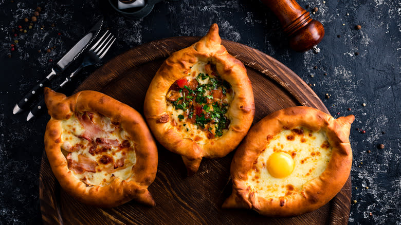 Three baked bread boats