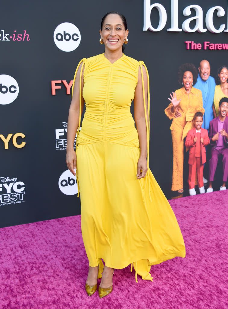 <p><strong>6 June</strong></p><p>Tracee Ellis Ross also embraced yellow in a sunny Proenza Schouler dress for a Black-ish screening in LA.</p>