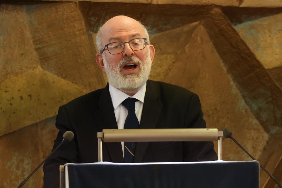 Lord Godson giving a reading at the funeral of David Trimble (Liam McBurney/PA) (PA Wire)