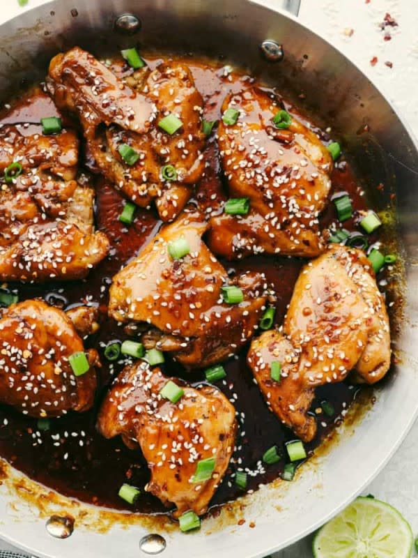 <p>The Recipe Critic</p><p>Sticky Asian glazed chicken is tender and juicy chicken coated in a sticky-sweet honey-soy sauce. This meal is ready in just 30 minutes and the flavor is incredible!</p><p><strong>Get the recipe: <a href="https://therecipecritic.com/sticky-asian-glazed-chicken/" rel="nofollow noopener" target="_blank" data-ylk="slk:Sticky Asian Glazed Chicken;elm:context_link;itc:0;sec:content-canvas" class="link rapid-noclick-resp">Sticky Asian Glazed Chicken</a></strong></p>