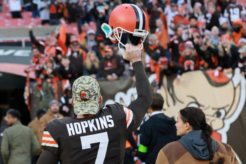 The Cleveland Browns wore white facemasks on their helmets twice over the last two seasons. File Photo by Aaron Josefczyk/UPI