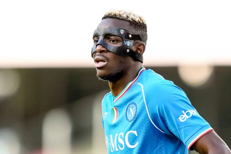 Victor Osimhen of SSC Napoli looks on during the serie A TIM match between SSC Napoli and Bologna FC at Stadio Diego Armando Maradona on May 11, 2024 in Naples, Italy.