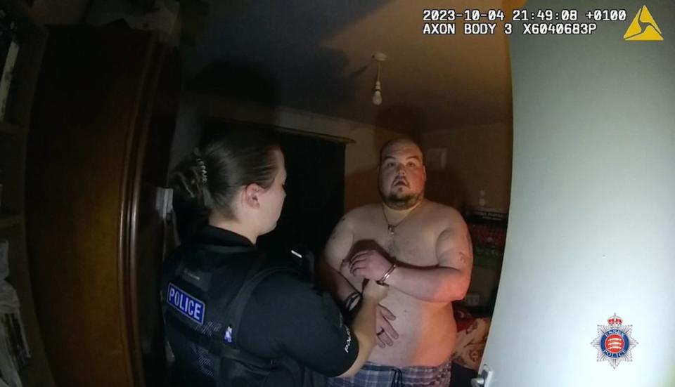 Jurors were shown footage from police body-worn cameras of the arrest of Gavin Plumb last October (Essex Police/PA)