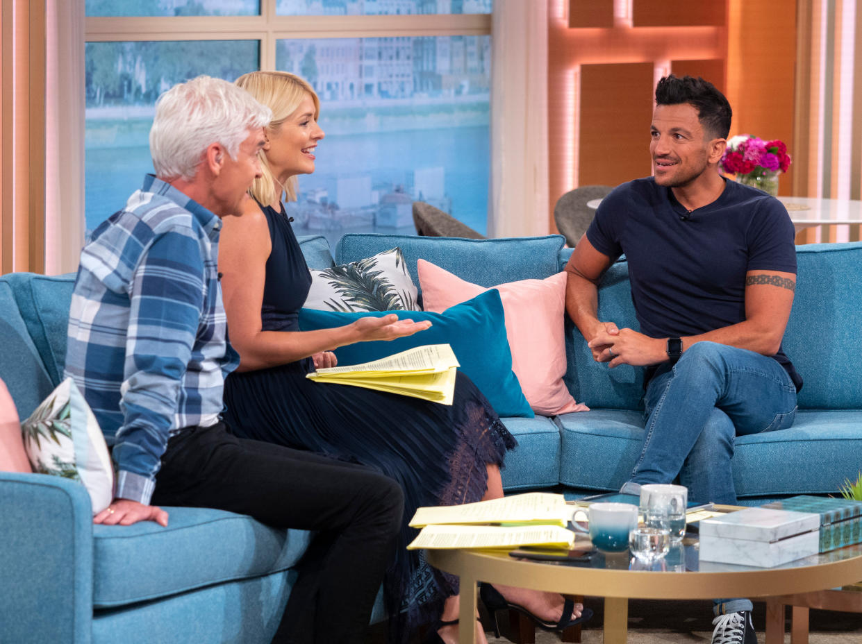 Phillip Schofield, Holly Willoughby and Peter Andre on This Morning in 2018. (Shutterstock/ITV)