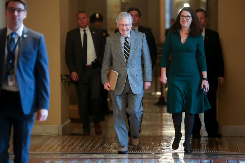 U.S. Senate Majority Leader McConnell walks to the Senate floor in the U.S. Capitol in Washington