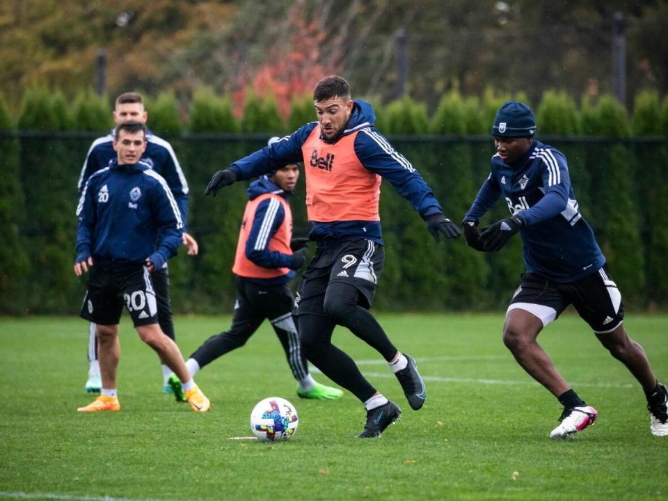 Lucas Cavallini of the Vancouver Whitecaps is pictured during training at the club's facility at UBC on October 27. Cavallini will be representing Canada at the 2022 men's World Cup in Qatar. (Ben Nelms/CBC - image credit)