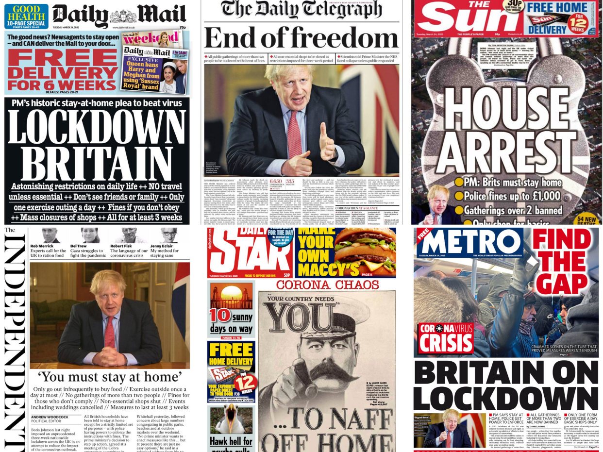 How did Britain's newspapers react to the UK's coronavirus lockdown?