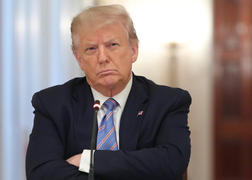 President Donald Trump participates in a White House event Tuesday with students, teachers and administrators on how to reopen schools during the coronavirus pandemic. Concerns about COVID-19 led North Carolina to reject requests to loosen public health rules for the Republican National Convention. (Photo: Chip Somodevilla/Getty Images)