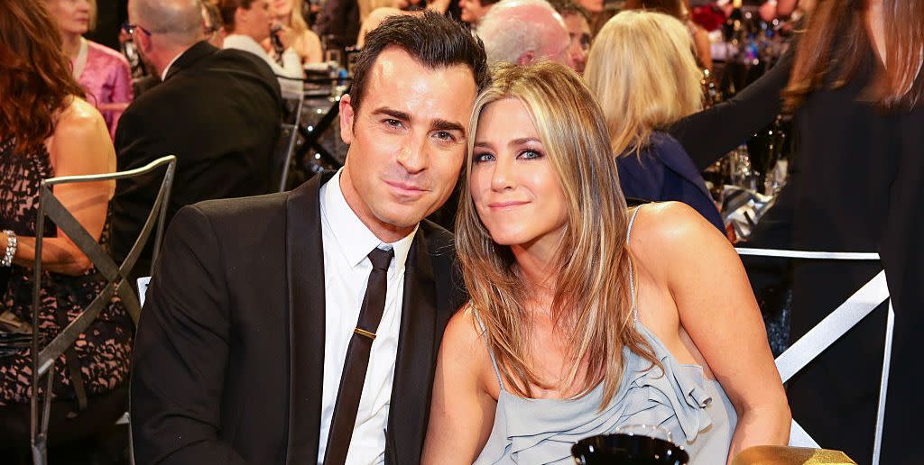 santa monica, ca   january 17 actor justin theroux l and actress jennifer aniston attend the 21st annual critics choice awards at barker hangar on january 17, 2016 in santa monica, california  photo by tiffany rosegetty images for santa margherita, heineken and proximo spirits