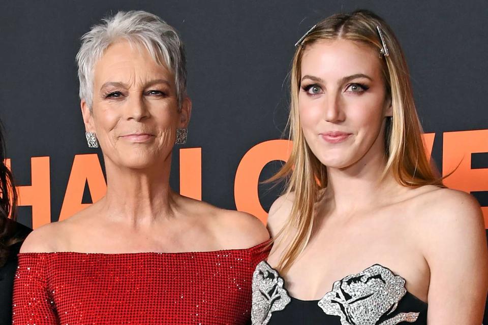 <p>Jon Kopaloff/Getty </p> Jamie Lee Curtis and Annie Guest in Los Angeles on Oct. 11, 2022