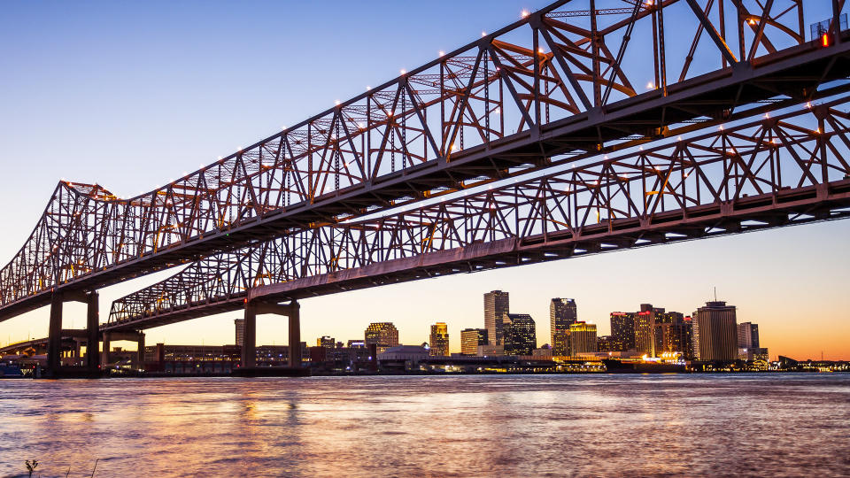 New Orleans Louisiana at sunet with Bridge