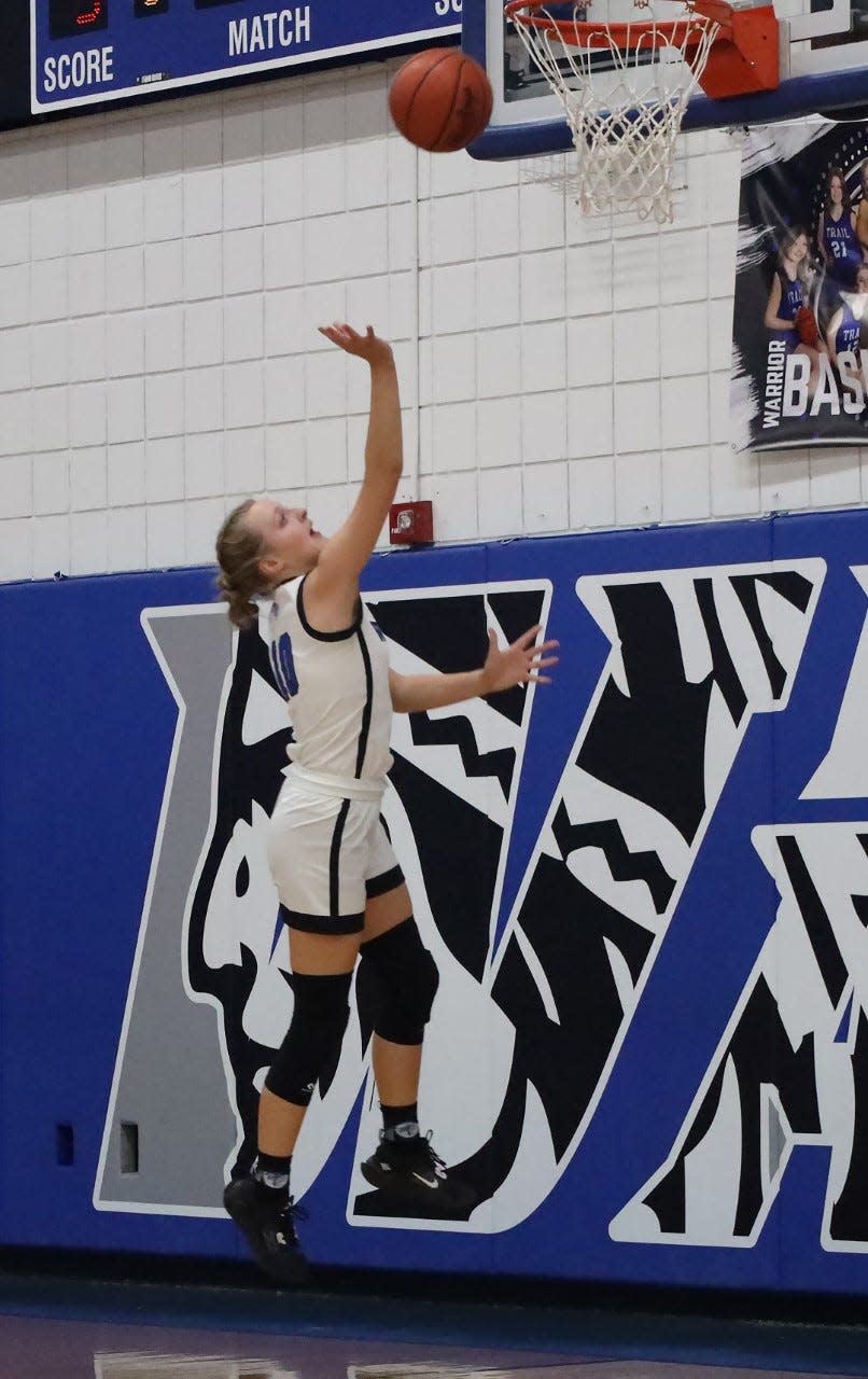 Buckeye Trail senior Kaydence Starr goes in for a layup during Saturday's 43-23 Inter-Valley Conference victory over Newcomerstown in Old Washington. Starr scored nine points as the Lady Warriors improved to 12-6 on the season with the win.