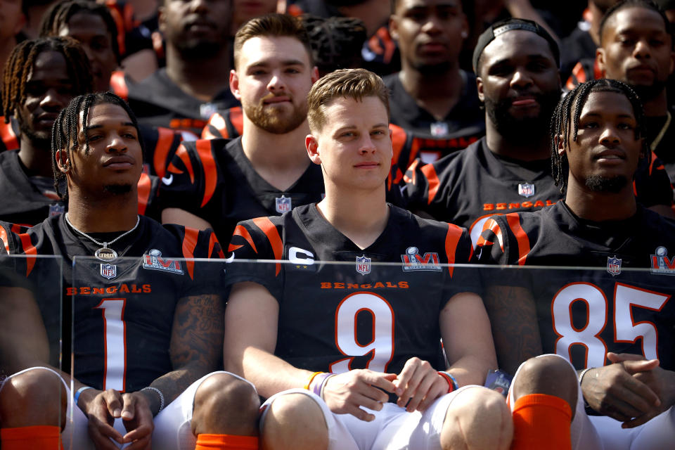 Ja'Marr Chase, Joe Burrow and Tee Higgins all have contract negotiations with the Cincinnati Bengals ahead. (Photo by Ronald Martinez/Getty Images)