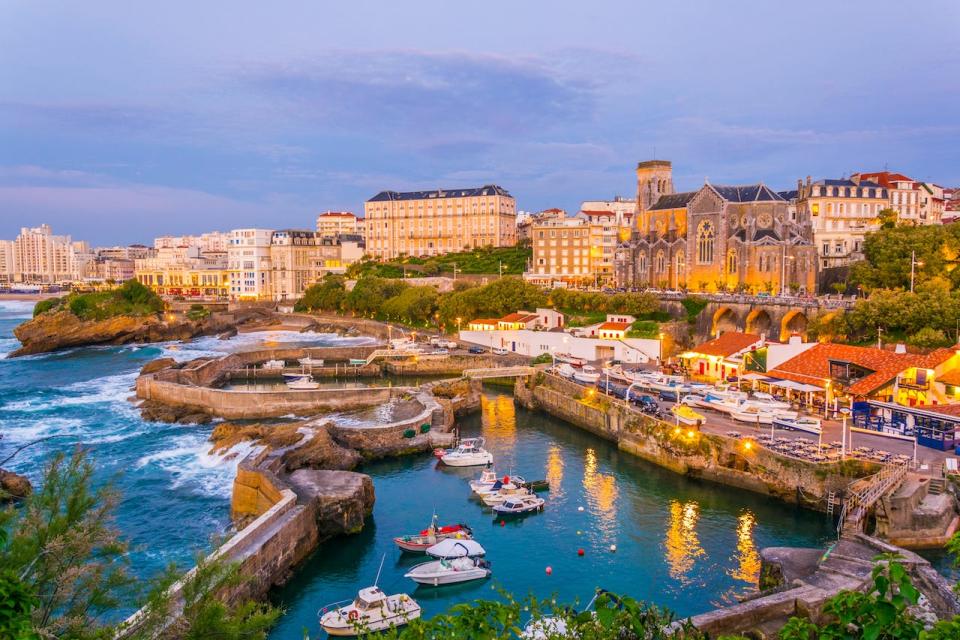 The beach of Port Vieux from above in Biarritz, France.