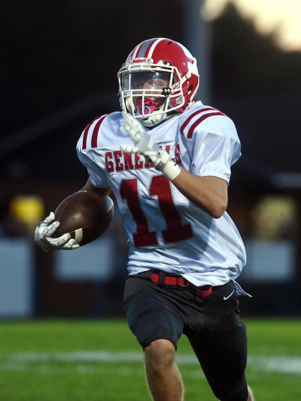 Sheridan's Andrew Holden races toward the end zone after catching a pass against River View during the 2021 season in Warsaw. Holden was the team's leader in receiving yards last season.