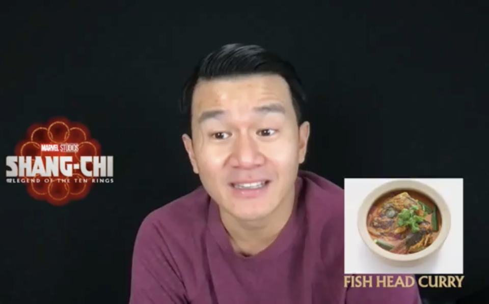 Simu Liu and Ronny Chieng, stars of Shang-chi And The Legend Of The Ten Rings, on what Singaporean dishes they would eat. One of the dishes Ronny picked was fish head curry.