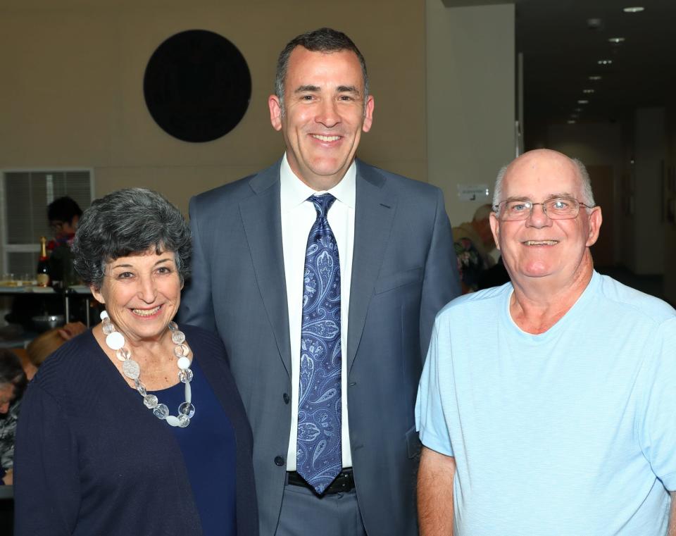 Tom Tucker, center, is among the KESQ employees who have left in recent months. He is pictured with  Connie Zelig and Bill Hesse.