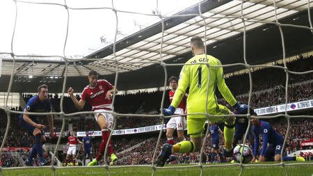 Middlesbrough v Manchester United - Premier League - The Riverside Stadium - 19/3/17 Middlesbrough's Rudy Gestede scores their first goal Action Images via Reuters / Lee Smith Livepic