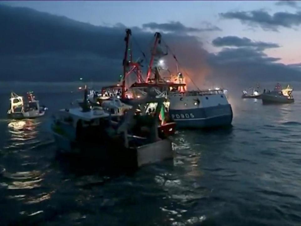 French and British fishing boats collide during a scrap in the English Channel over scallop fishing rights on 28 August 2018Reuters