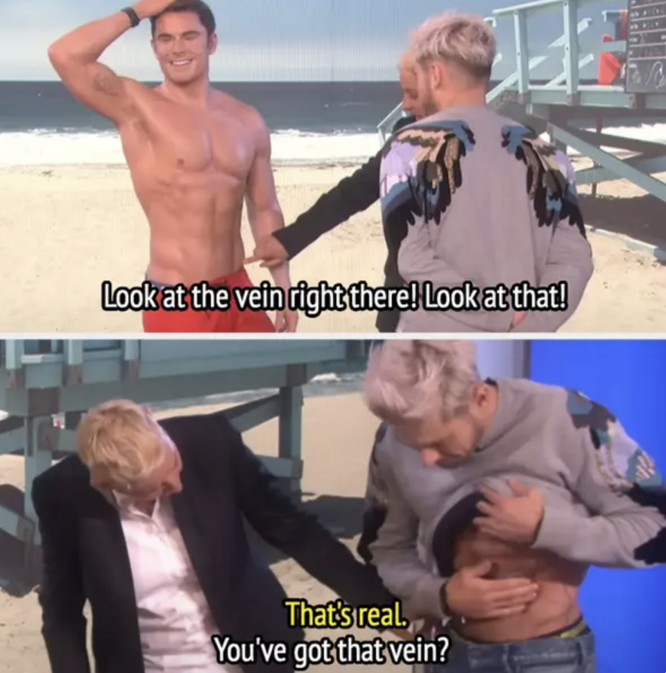 ellen touching him as he lifts his shirt