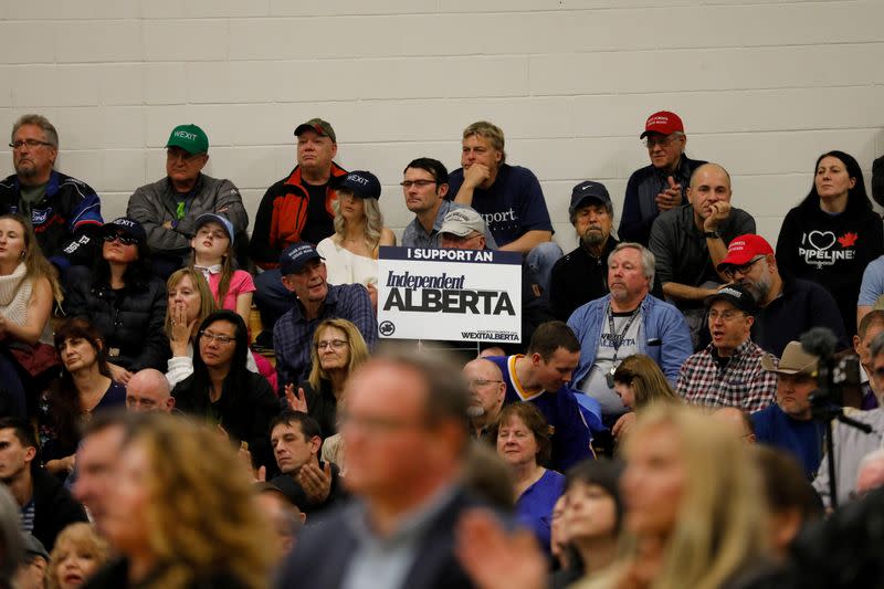 FILE PHOTO: Supporters during a rally for Wexit Alberta, a separatist group seeking federal political party status, in Calgary